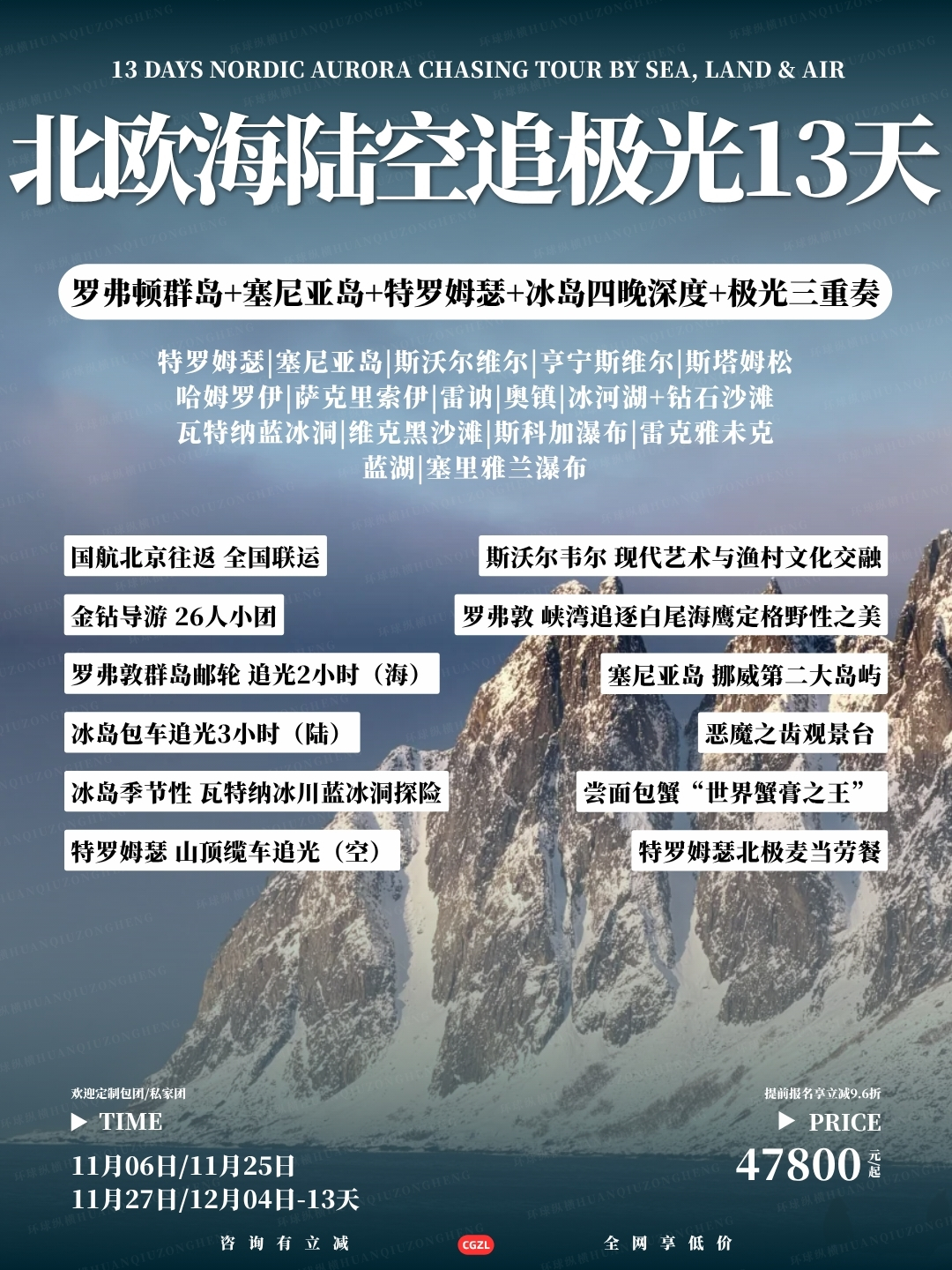 北欧海陆空追极光13天>